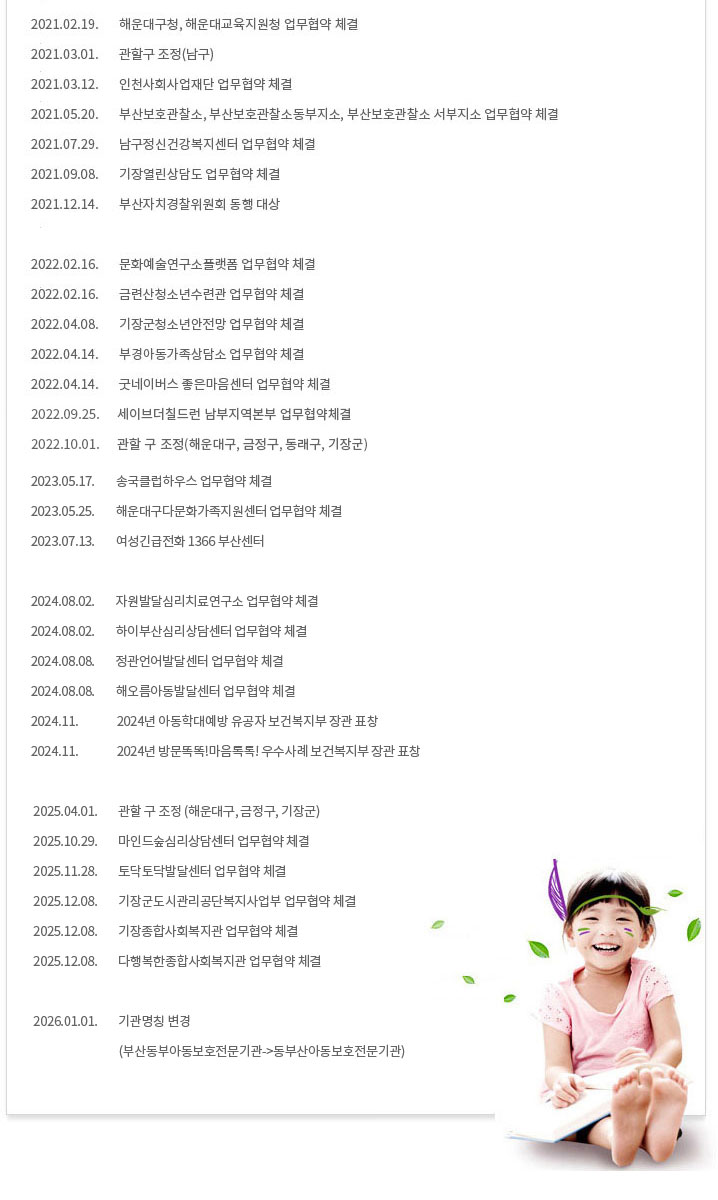 동부산아동보호전문기관 연혁